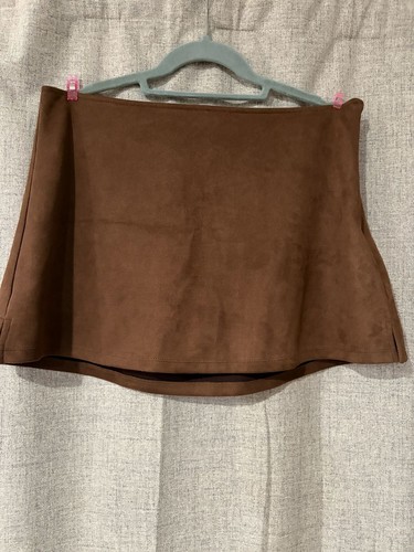 Brown faux suede - brown, skirt